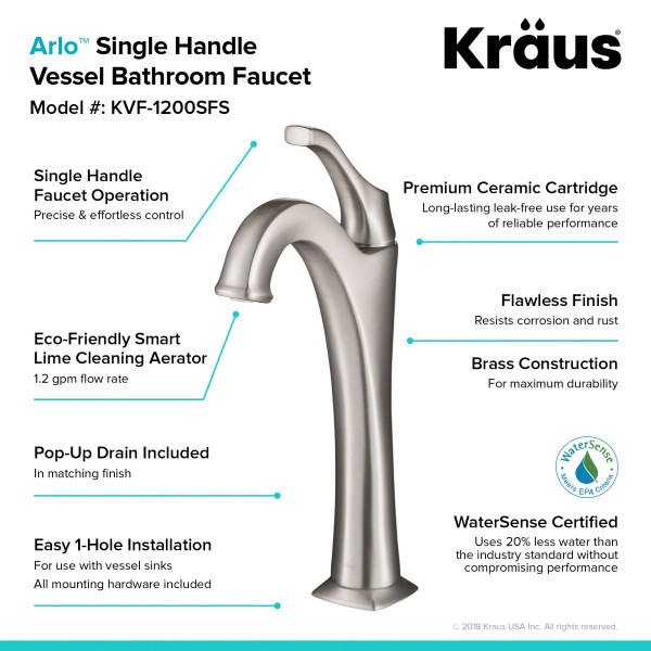 Kraus KVF-1200 Arlo™ Single Handle Vessel Faucet with Pop Up Drain