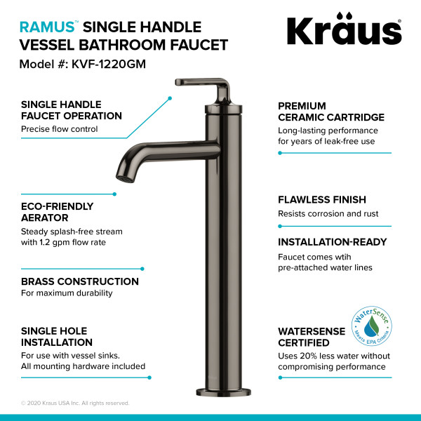 Kraus KVF-1220 Ramus™ Single Handle Vessel Faucet with Pop-Up Drain