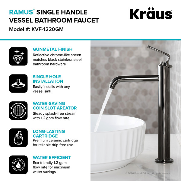 Kraus KVF-1220 Ramus™ Single Handle Vessel Faucet with Pop-Up Drain