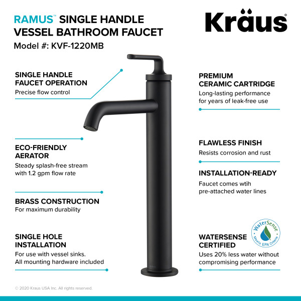Kraus KVF-1220 Ramus™ Single Handle Vessel Faucet with Pop-Up Drain