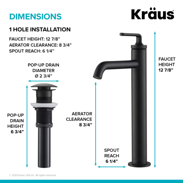 Kraus KVF-1220 Ramus™ Single Handle Vessel Faucet with Pop-Up Drain