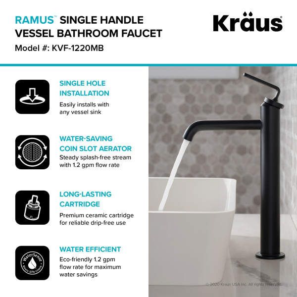 Kraus KVF-1220 Ramus™ Single Handle Vessel Faucet with Pop-Up Drain