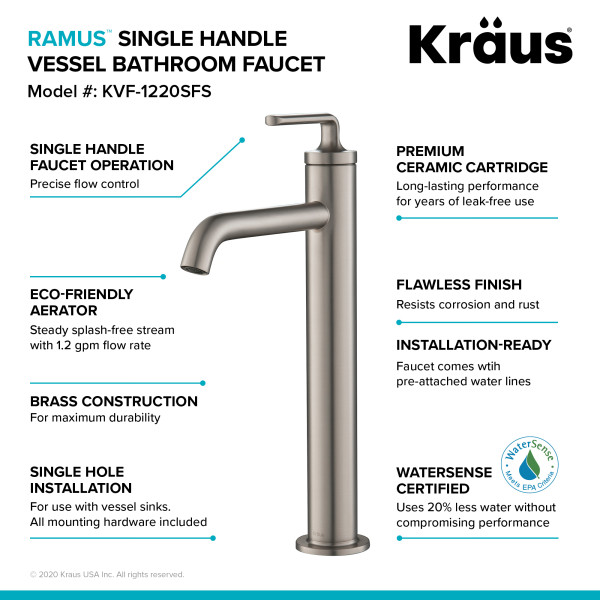 Kraus KVF-1220 Ramus™ Single Handle Vessel Faucet with Pop-Up Drain