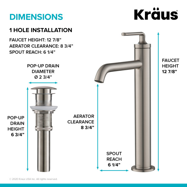 Kraus KVF-1220 Ramus™ Single Handle Vessel Faucet with Pop-Up Drain