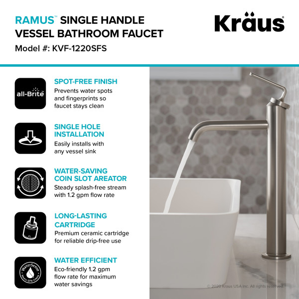 Kraus KVF-1220 Ramus™ Single Handle Vessel Faucet with Pop-Up Drain