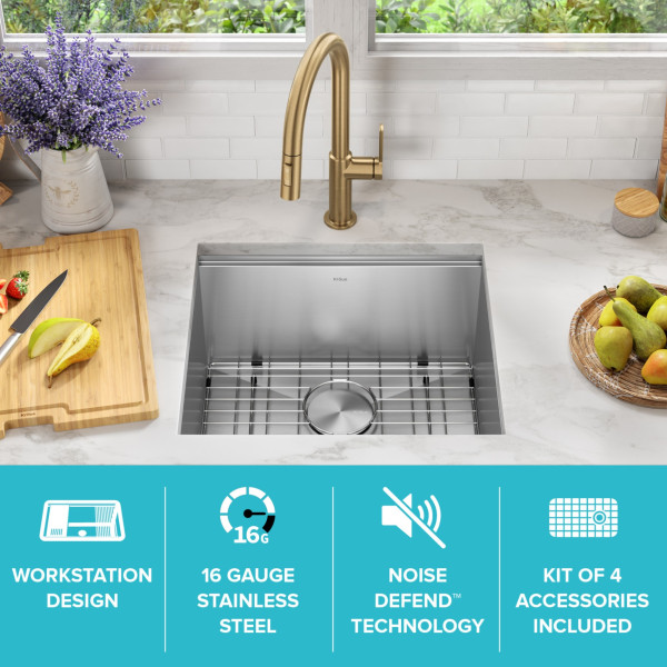 Kraus KWU111-21 Kore™ 21” Undermount Stainless Steel Single Bowl Kitchen Sink 
