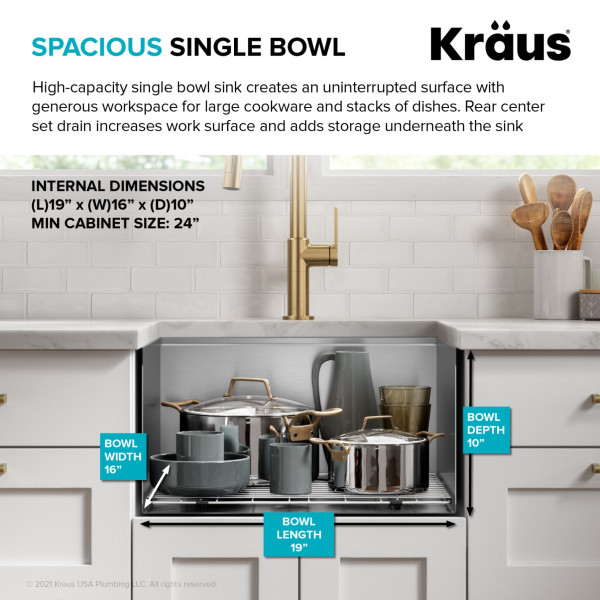 Kraus KWU111-21 Kore™ 21” Undermount Stainless Steel Single Bowl Kitchen Sink 
