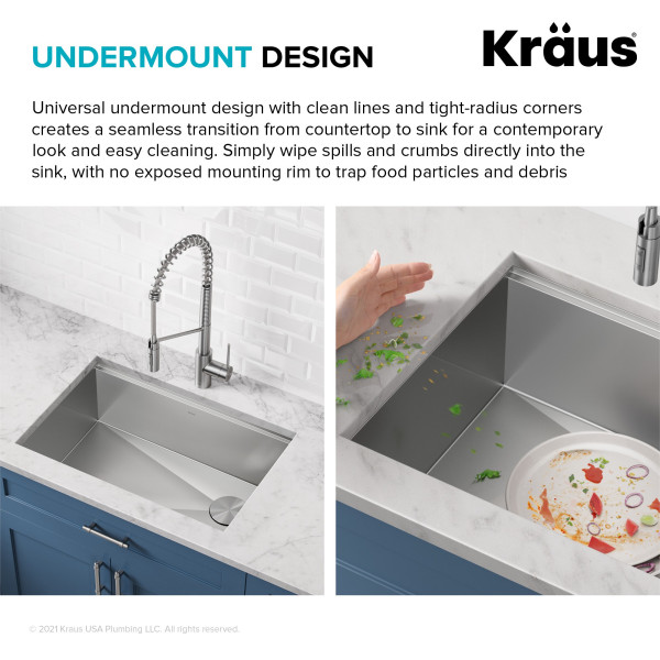Kraus KWU111-21 Kore™ 21” Undermount Stainless Steel Single Bowl Kitchen Sink 