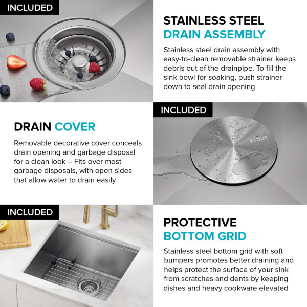 Kraus KWU111-21 Kore™ 21” Undermount Stainless Steel Single Bowl Kitchen Sink 