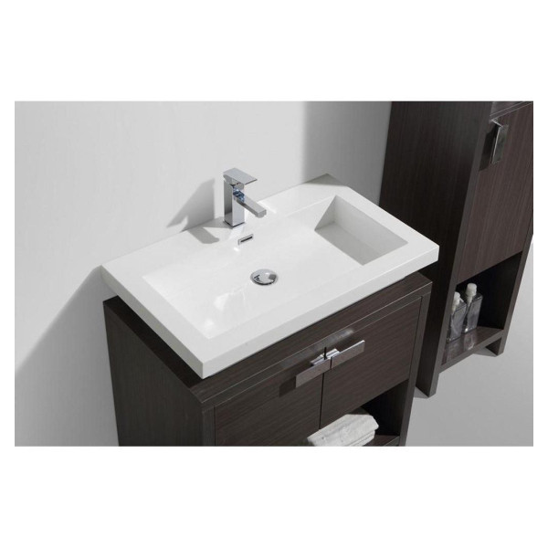 KubeBath L800WB Levi Dark Gray Oak Modern Bathroom Vanity With Cubby Hole