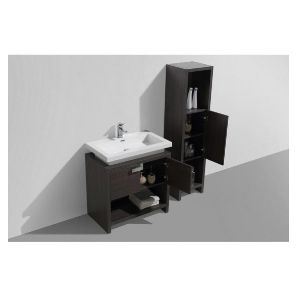 KubeBath L800WB Levi Dark Gray Oak Modern Bathroom Vanity With Cubby Hole
