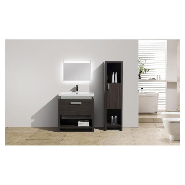 KubeBath L800WB Levi Dark Gray Oak Modern Bathroom Vanity With Cubby Hole