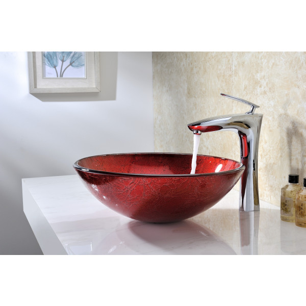 ANZZI LS-AZ029 Crown Series Deco-Glass Vessel Sink In Lustrous Red