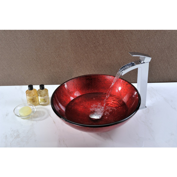 ANZZI LS-AZ029 Crown Series Deco-Glass Vessel Sink In Lustrous Red