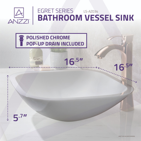 ANZZI LS-AZ034 Egret Series Round Glass Bathroom Vessel Sink In White