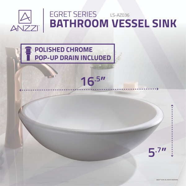 ANZZI LS-AZ036 Egret Series Square Glass Bathroom Vessel Sink In White