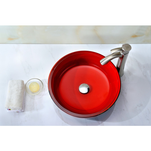 ANZZI LS-AZ060 Schnell Deco-Glass Vessel Sink In Lustrous Red and Black