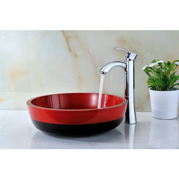 ANZZI LS-AZ060 Schnell Deco-Glass Vessel Sink In Lustrous Red and Black