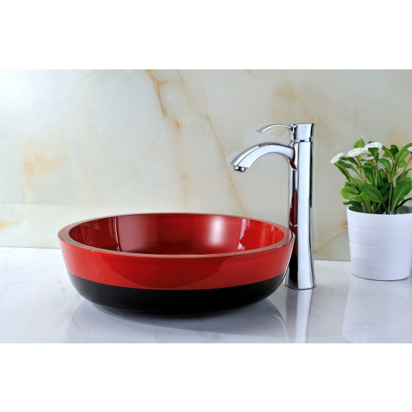 ANZZI LS-AZ060 Schnell Deco-Glass Vessel Sink In Lustrous Red and Black