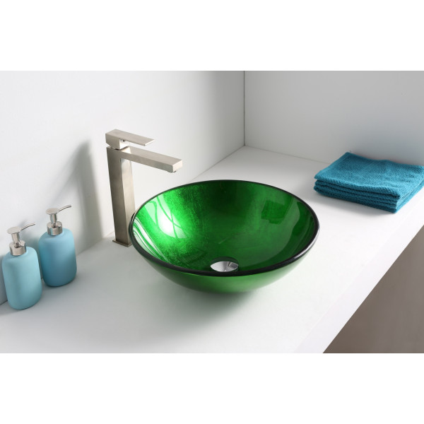 ANZZI LS-AZ077 Melody Series Deco-Glass Vessel Sink In Lustrous Green