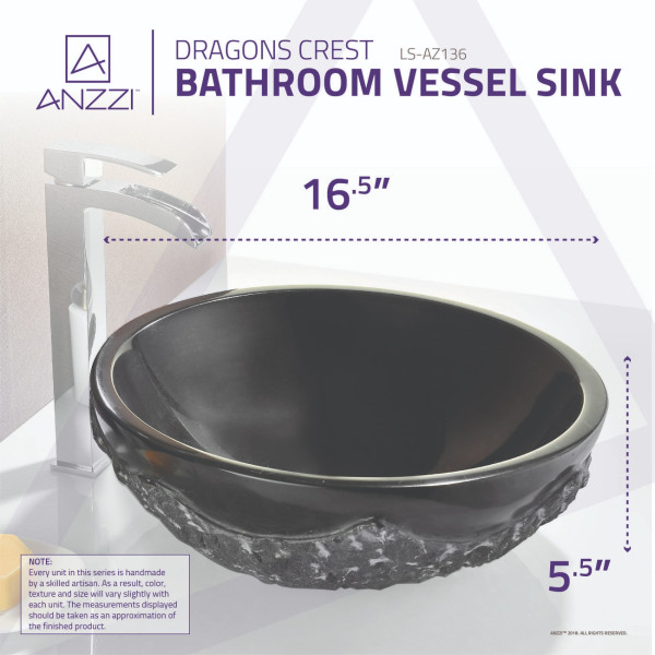 ANZZI LS-AZ136 Dragons Crest Modern Vessel Sink In Polished Black Jade