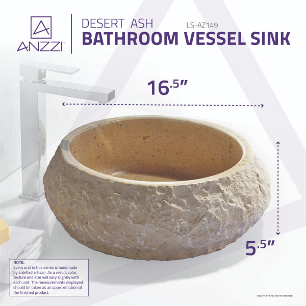 ANZZI LS-AZ149 Desert Ash Handcrafted Vessel Sink In Classic Cream Marble