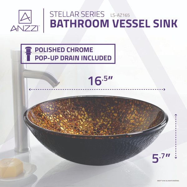 ANZZI LS-AZ165 Stellar Series Deco-Glass Vessel Sink In Idol Gold