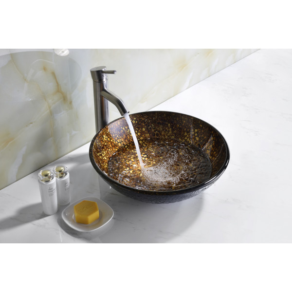 ANZZI LS-AZ165 Stellar Series Deco-Glass Vessel Sink In Idol Gold