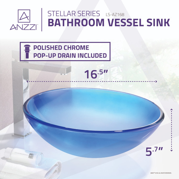 ANZZI LS-AZ168 Stellar Series Deco-Glass Vessel Sink In Caribbean Shore