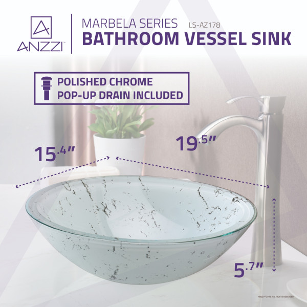 ANZZI LS-AZ178 Marbela Series Deco-Glass Vessel Sink In Marbled White