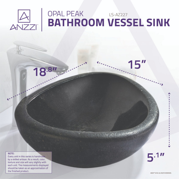 ANZZI LS-AZ227 Opal Peak Tempered Deco-Glass Vessel Sink In Desert Black
