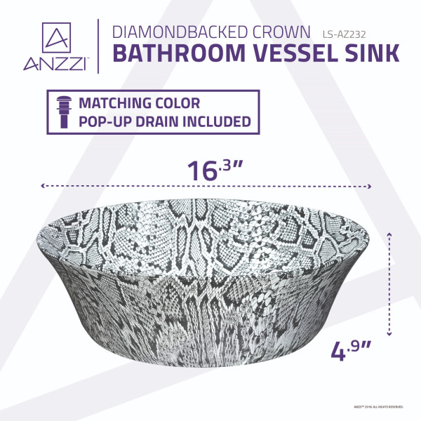 ANZZI LS-AZ232 Diamond Back Crown Ceramic VesselSink In Diamond Back Finish