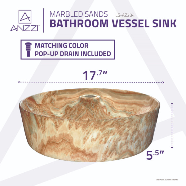 ANZZI LS-AZ234 Marbled Series Ceramic Vessel Sink In Marbled Sands Finish