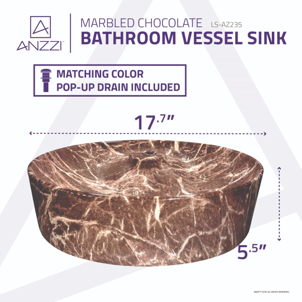 ANZZI LS-AZ235 Marbled Series Ceramic Vessel Sink In Marbled Chocolate Finish