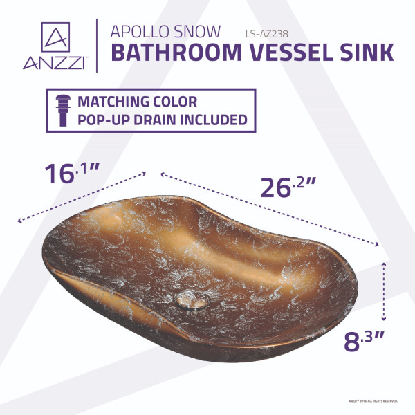 ANZZI LS-AZ238 Apollo Snow Ceramic Vessel Sink In Apollo Snow Finish