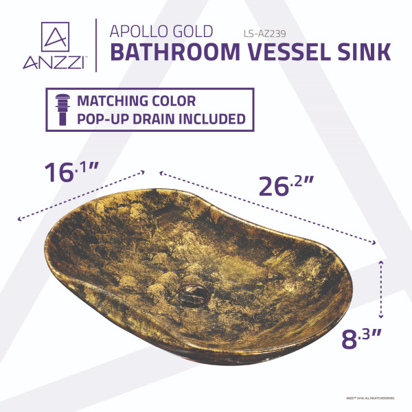 ANZZI LS-AZ239 Apollo Gold Ceramic Vessel Sink In Apollo Gold Finish