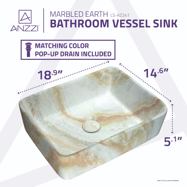 ANZZI LS-AZ241 Marbled Series Ceramic Vessel Sink In Marbled Earth Finish