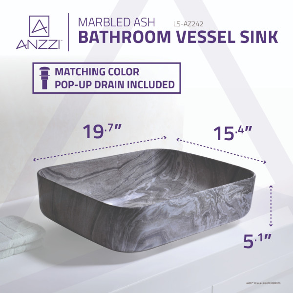ANZZI LS-AZ242 Marbled Series Ceramic Vessel Sink In Marbled Ash Finish