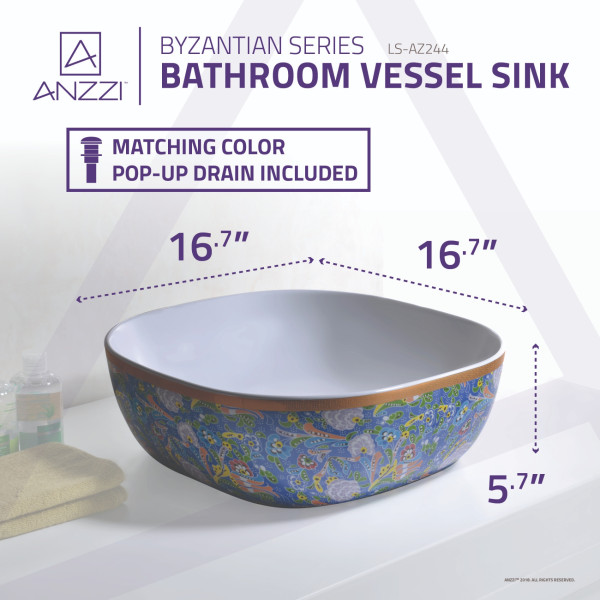 ANZZI LS-AZ244 Byzantian Ceramic Vessel Sink In Byzantine Mosaic Finish