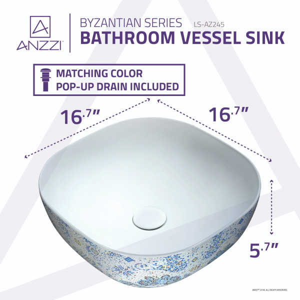 ANZZI LS-AZ245 Byzantian Ceramic Vessel Sink In Byzantine Mosaic Finish