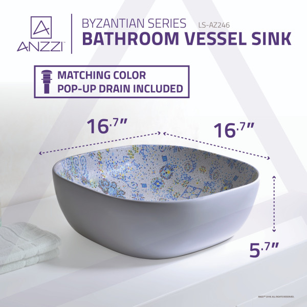 ANZZI LS-AZ246 Byzantian Ceramic Vessel Sink In Byzantine Mosaic Finish