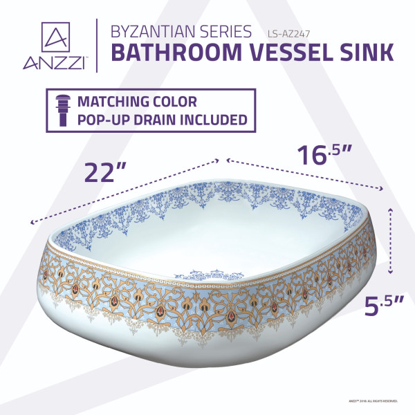 ANZZI LS-AZ247 Byzantian Ceramic Vessel Sink In Byzantine Mosaic Finish