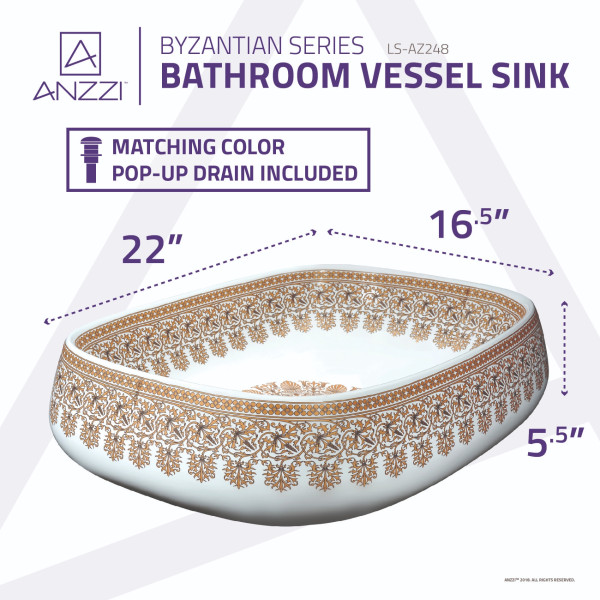 ANZZI LS-AZ248 Byzantian Ceramic Vessel Sink In Byzantine Mosaic Finish