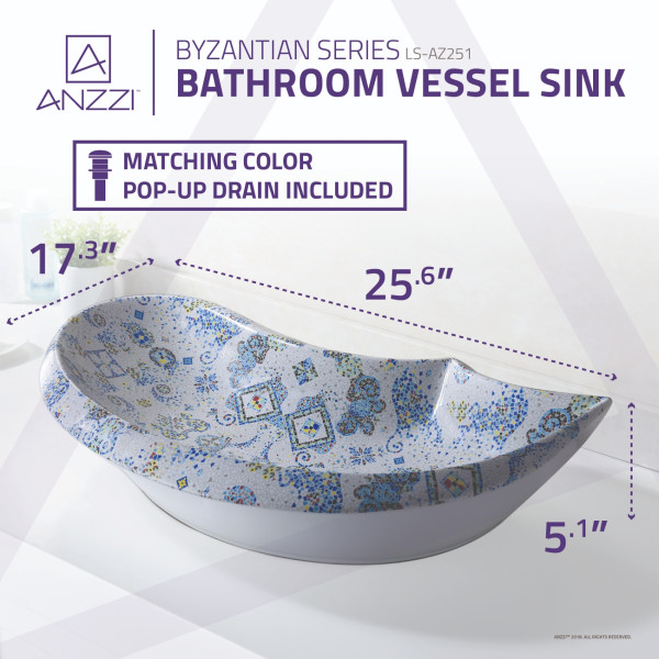 ANZZI LS-AZ251 Byzantian Ceramic Vessel Sink In Byzantine Mosaic Finish