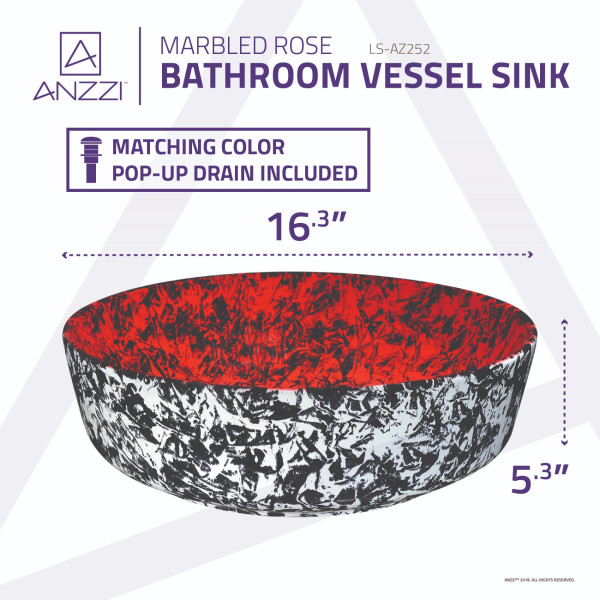 ANZZI LS-AZ252 Marbled Series Ceramic Vessel Sink In Marbled Rose Finish