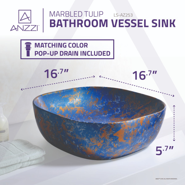 ANZZI LS-AZ253 Marbled Series Ceramic Vessel Sink In Marbled Tulip Finish
