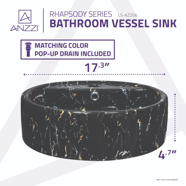ANZZI LS-AZ256 Rhapsody Series Ceramic Vessel Sink In Neolith Marble Finish