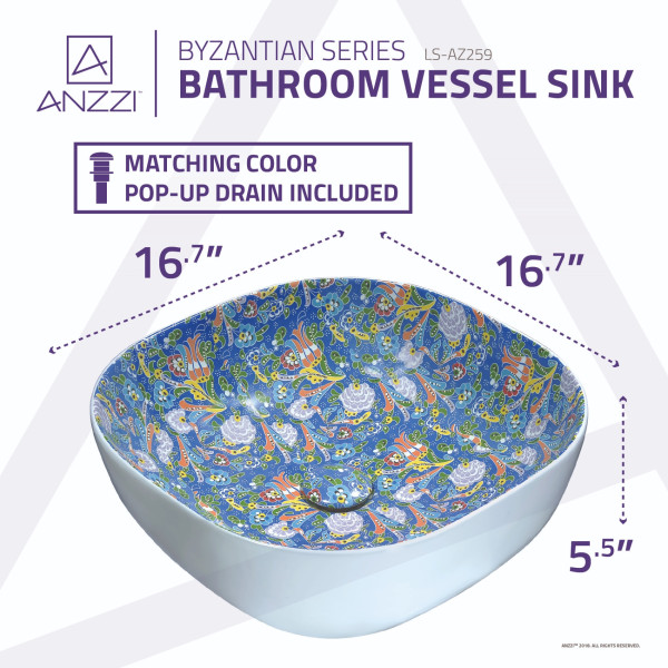 ANZZI LS-AZ259 Byzantian Series Ceramic Vessel Sink In Mosaic Blue