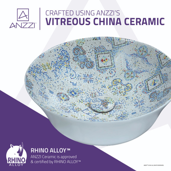 ANZZI LS-AZ260 Byzantian Series Ceramic Vessel Sink In Mosaic White