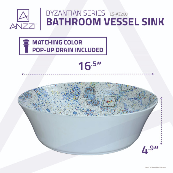 ANZZI LS-AZ260 Byzantian Series Ceramic Vessel Sink In Mosaic White